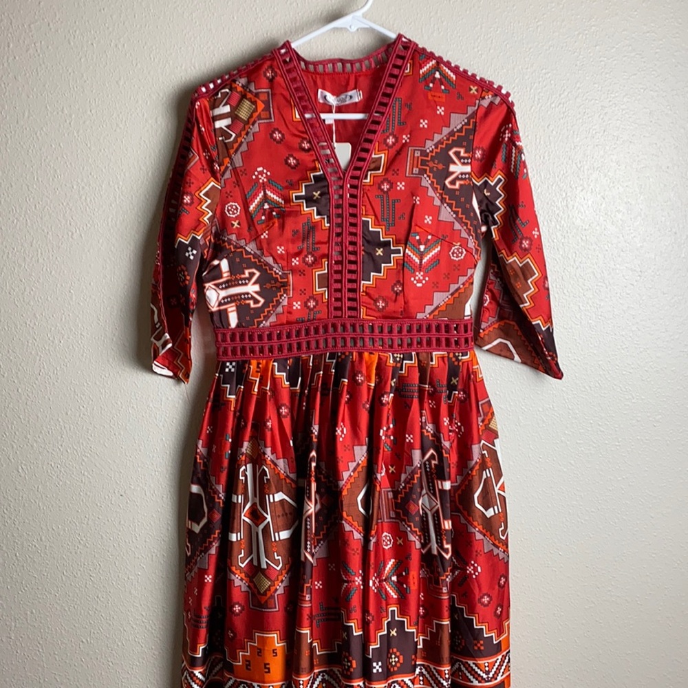 Boho mid sleeve Maxi Dress NWT